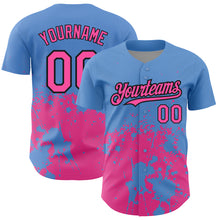 Load image into Gallery viewer, Custom Light Blue Pink-Black 3D Pattern Design Abstract Splash Grunge Art Authentic Baseball Jersey