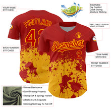 Load image into Gallery viewer, Custom Red Gold 3D Pattern Design Abstract Splash Grunge Art Authentic Baseball Jersey