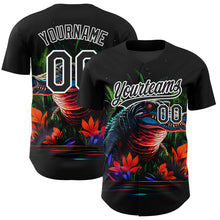 Load image into Gallery viewer, Custom Black White 3D Pattern Design Neon Crocodile Authentic Baseball Jersey
