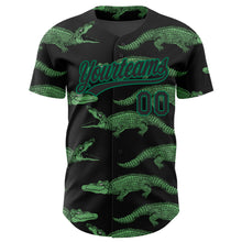 Load image into Gallery viewer, Custom Black Kelly Green 3D Pattern Design Crocodile Authentic Baseball Jersey