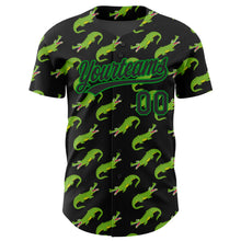 Load image into Gallery viewer, Custom Black Grass Green 3D Pattern Design Crocodile Authentic Baseball Jersey