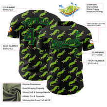 Load image into Gallery viewer, Custom Black Grass Green 3D Pattern Design Crocodile Authentic Baseball Jersey