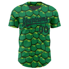 Load image into Gallery viewer, Custom Kelly Green Black 3D Pattern Design Turtle Shell Authentic Baseball Jersey