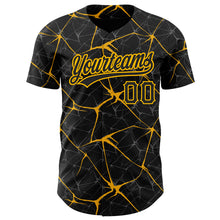 Load image into Gallery viewer, Custom Black Gold 3D Pattern Design Abstract Network Authentic Baseball Jersey