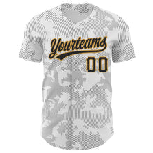 Load image into Gallery viewer, Custom White Black-Old Gold 3D Pattern Design Curve Lines Authentic Baseball Jersey