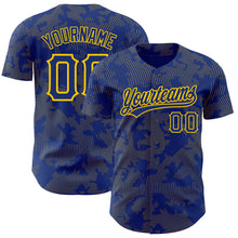 Load image into Gallery viewer, Custom Royal Yellow 3D Pattern Design Curve Lines Authentic Baseball Jersey