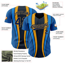 Load image into Gallery viewer, Custom Royal Navy-Old Gold 3D Pattern Design Side Stripes Authentic Baseball Jersey