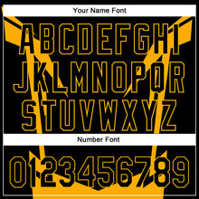 Load image into Gallery viewer, Custom Black Gold 3D Pattern Design Side Sharp Edges Authentic Baseball Jersey