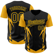 Load image into Gallery viewer, Custom Black Gold 3D Pattern Design Side Sharp Edges Authentic Baseball Jersey
