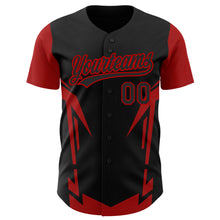 Load image into Gallery viewer, Custom Black Red 3D Pattern Design Side Sharp Edges Authentic Baseball Jersey