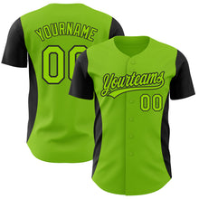 Load image into Gallery viewer, Custom Neon Green Black 3D Pattern Design Side Stripes Authentic Baseball Jersey