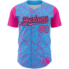 Load image into Gallery viewer, Custom Sky Blue Pink-Black 3D Pattern Design Spider Web Authentic Baseball Jersey