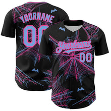 Load image into Gallery viewer, Custom Black Light Blue-Pink 3D Pattern Design Spider Web Authentic Baseball Jersey