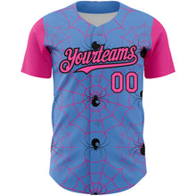 Load image into Gallery viewer, Custom Light Blue Pink-Black 3D Pattern Design Spider Web Authentic Baseball Jersey