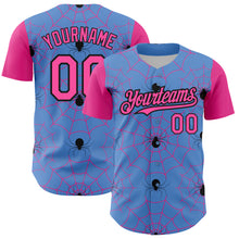 Load image into Gallery viewer, Custom Light Blue Pink-Black 3D Pattern Design Spider Web Authentic Baseball Jersey