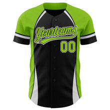 Load image into Gallery viewer, Custom Black Neon Green-White 3D Pattern Design Curve Solid Authentic Baseball Jersey
