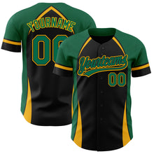Load image into Gallery viewer, Custom Black Kelly Green-Gold 3D Pattern Design Curve Solid Authentic Baseball Jersey