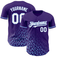 Load image into Gallery viewer, Custom Purple White-Light Blue 3D Pattern Design Leopard Print Fade Fashion Authentic Baseball Jersey