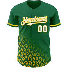 Load image into Gallery viewer, Custom Kelly Green White-Yellow 3D Pattern Design Leopard Print Fade Fashion Authentic Baseball Jersey