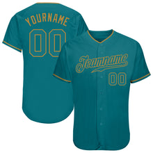 Load image into Gallery viewer, Custom Teal Teal-Old Gold Authentic Baseball Jersey