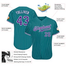 Load image into Gallery viewer, Custom Teal White Pinstripe Purple-White Authentic Baseball Jersey