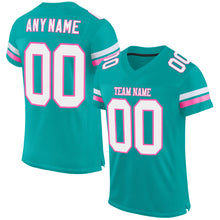 Load image into Gallery viewer, Custom Aqua White-Pink Mesh Authentic Football Jersey