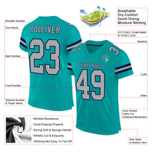 Load image into Gallery viewer, Custom Aqua Gray-Navy Mesh Authentic Football Jersey