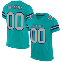 Load image into Gallery viewer, Custom Aqua Gray-Navy Mesh Authentic Football Jersey
