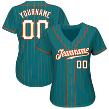 Load image into Gallery viewer, Custom Teal Orange Pinstripe White-Orange Authentic Baseball Jersey