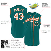 Load image into Gallery viewer, Custom Aqua White-Orange Authentic Sleeveless Baseball Jersey