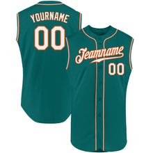 Load image into Gallery viewer, Custom Aqua White-Orange Authentic Sleeveless Baseball Jersey