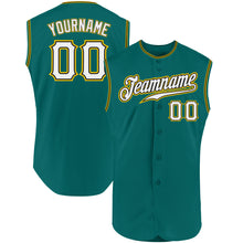 Load image into Gallery viewer, Custom Aqua White-Gold Authentic Sleeveless Baseball Jersey