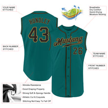 Load image into Gallery viewer, Custom Aqua Black-Old Gold Authentic Sleeveless Baseball Jersey