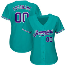 Load image into Gallery viewer, Custom Aqua Purple-White Authentic Baseball Jersey