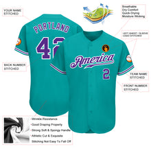 Load image into Gallery viewer, Custom Aqua Purple-White Authentic Baseball Jersey