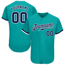Load image into Gallery viewer, Custom Aqua Navy-White Authentic Baseball Jersey