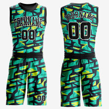 Load image into Gallery viewer, Custom Aqua Black-Neon Green Round Neck Sublimation Basketball Suit Jersey