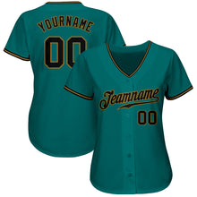 Load image into Gallery viewer, Custom Teal Black-Old Gold Authentic Baseball Jersey