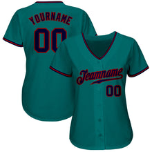 Load image into Gallery viewer, Custom Teal Navy-Red Authentic Baseball Jersey