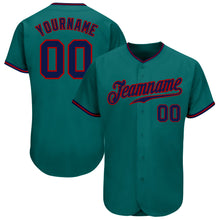 Load image into Gallery viewer, Custom Teal Navy-Red Authentic Baseball Jersey