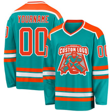 Load image into Gallery viewer, Custom Aqua Orange-White Hockey Jersey