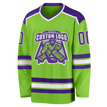 Load image into Gallery viewer, Custom Neon Green Purple-White Hockey Jersey