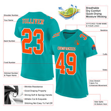 Load image into Gallery viewer, Custom Aqua Orange-White Mesh Authentic Football Jersey