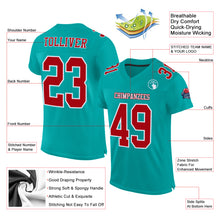Load image into Gallery viewer, Custom Aqua Red-White Mesh Authentic Football Jersey