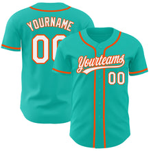 Load image into Gallery viewer, Custom Aqua White-Orange Authentic Baseball Jersey