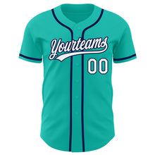 Load image into Gallery viewer, Custom Aqua White-Navy Authentic Baseball Jersey