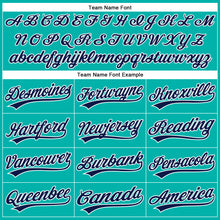 Load image into Gallery viewer, Custom Aqua White Pinstripe Navy Authentic Baseball Jersey