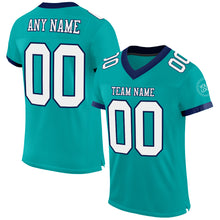 Load image into Gallery viewer, Custom Aqua White-Navy Mesh Authentic Football Jersey