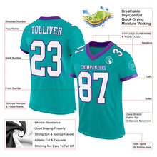 Load image into Gallery viewer, Custom Aqua White-Purple Mesh Authentic Football Jersey