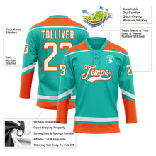 Load image into Gallery viewer, Custom Aqua White-Orange Hockey Lace Neck Jersey